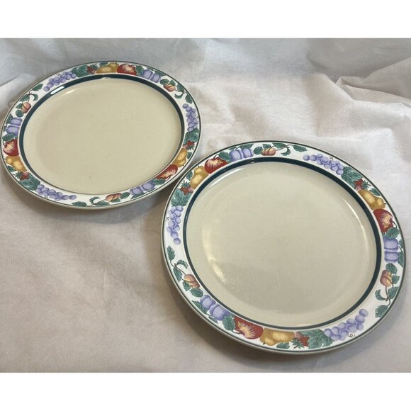Tienshan Sangria Stoneware Dinner Plates - Set of 2, 10.75", Vtg. Fruit Pattern - Picture 3 of 3